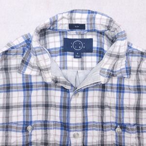 Even Tide Tartan Flannel Casual Button Up Shirt Mens Size Medium M White Blue